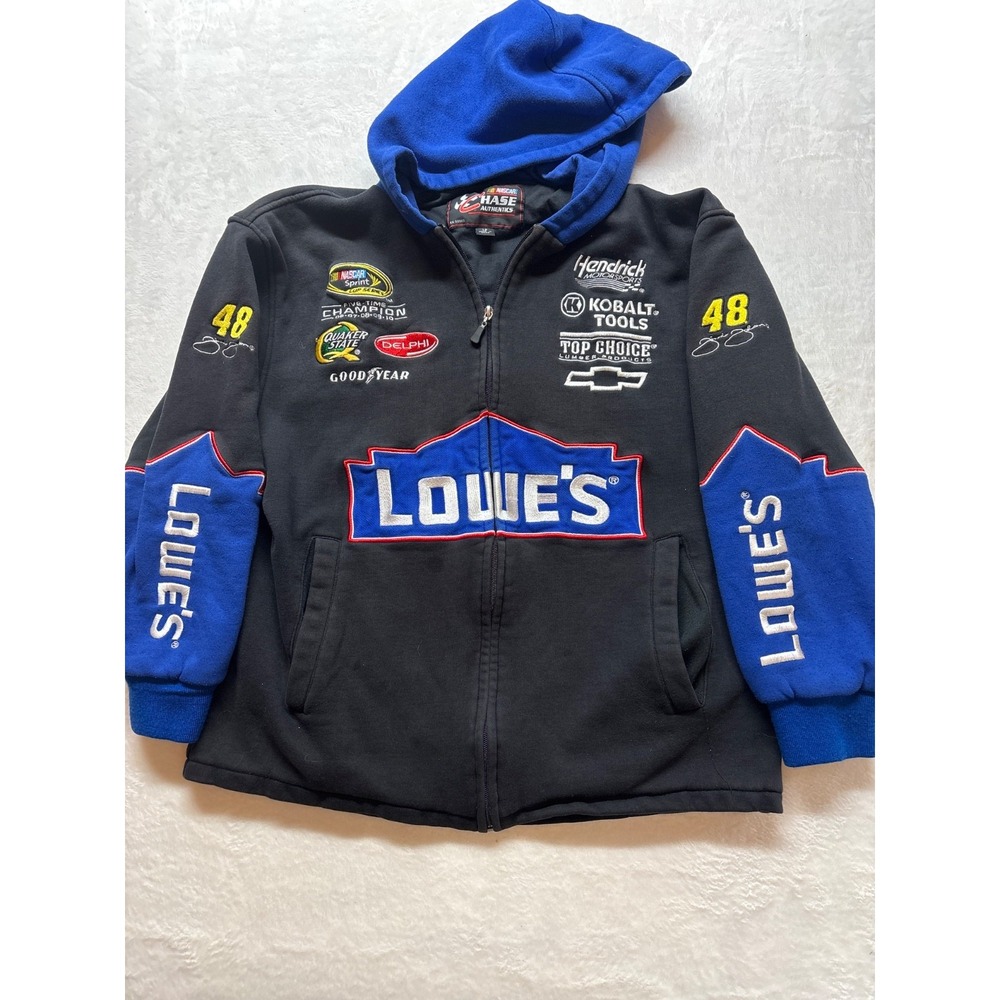 Chase Authentics Jimmie‎ Johnson #48 Lowe's NASCAR racing zip up sweatshirt Sz L